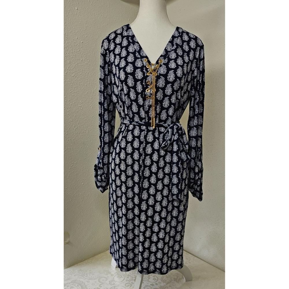 Michael Kors dress large NWT Navy (blue) Floral Filigree Print w/ chain closure